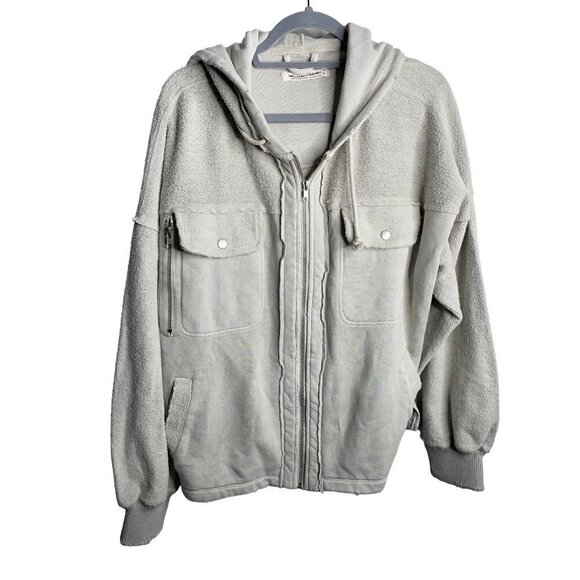 Free People Britney Cardi Jacket Hooded Sweatshirt Zip Front Oatmeal Size M NWT - Picture 4 of 10